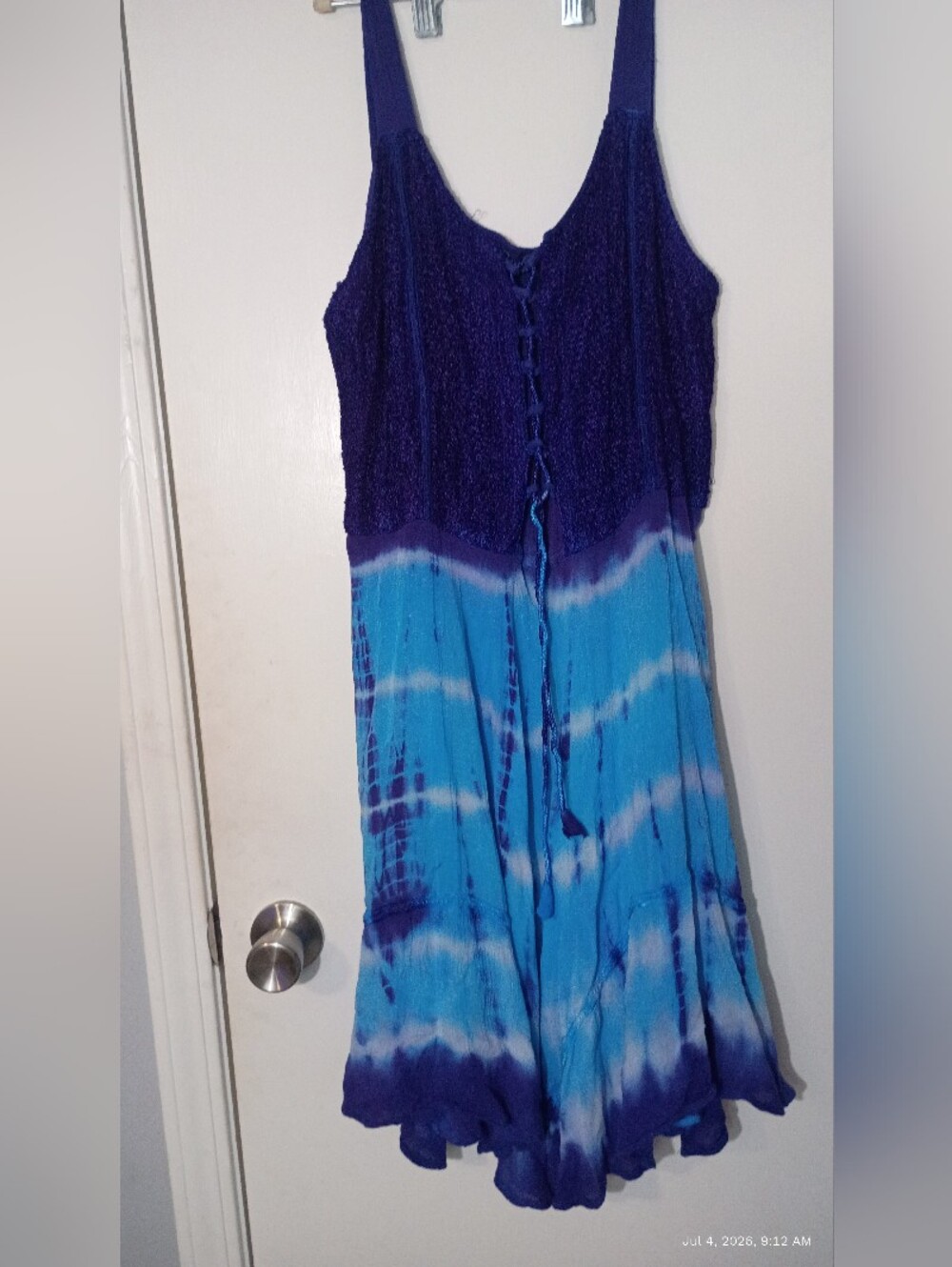 Apogee Lace-Up Tie-Dye Tank Dress Dress Size XL Blue and Purple Tie-Dye Sleevele